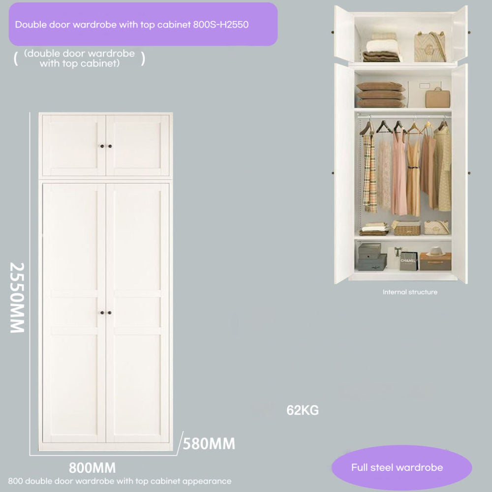 Closet, wrought iron home bedroom storage, European style cream color, wardrobe, children's wardrobe