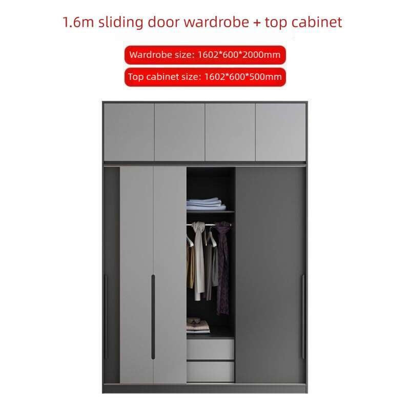 Almari pakaian moden dengan pintu gelangsar, kabinet simpanan bilik tidur, almari pakaian gantung tiga pintu, kapasiti besar.