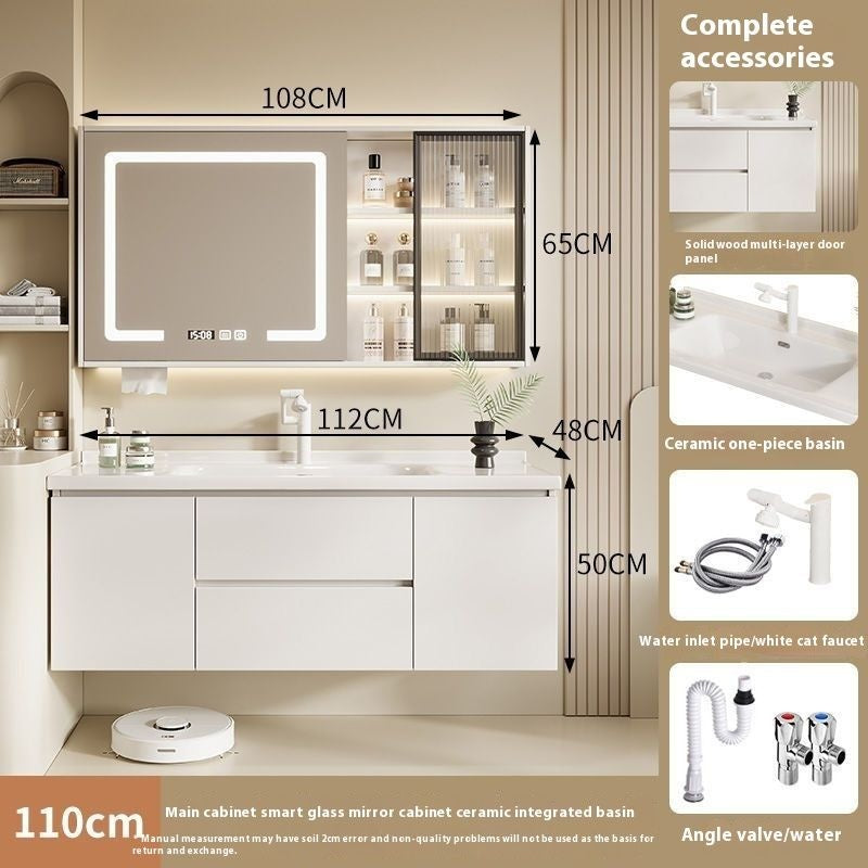 QW- Solid Wood Storage Smart Mirror Cabinet Bathroom Sink Set