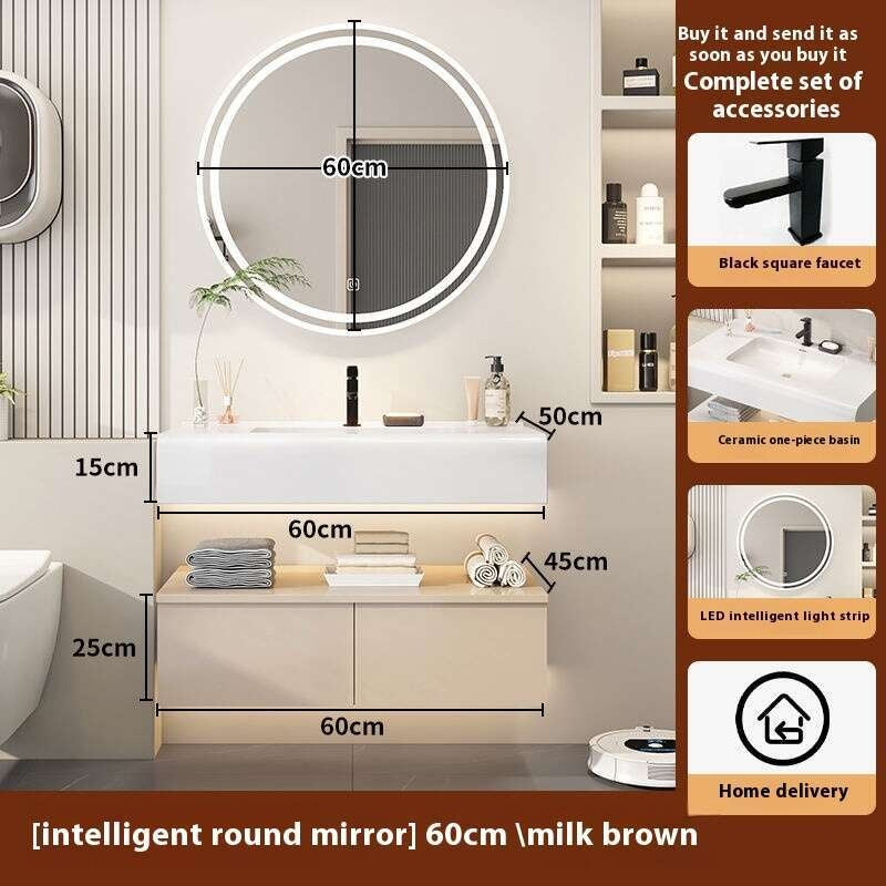QW- Kabinet simpanan kayu asli cermin pintar di bilik mandi, sinki bilik mandi 