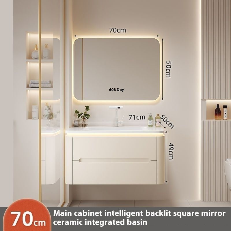 Set Kabinet Bilik Mandi Cermin Pintar Penyimpanan Kayu Oak QW- 