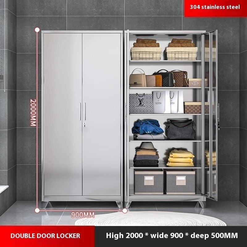 Stainless Steel Wardrobe Home Bedroom Sliding Door Hanging Closet High Capacity Storage Cabinet Balcony All In One Locker