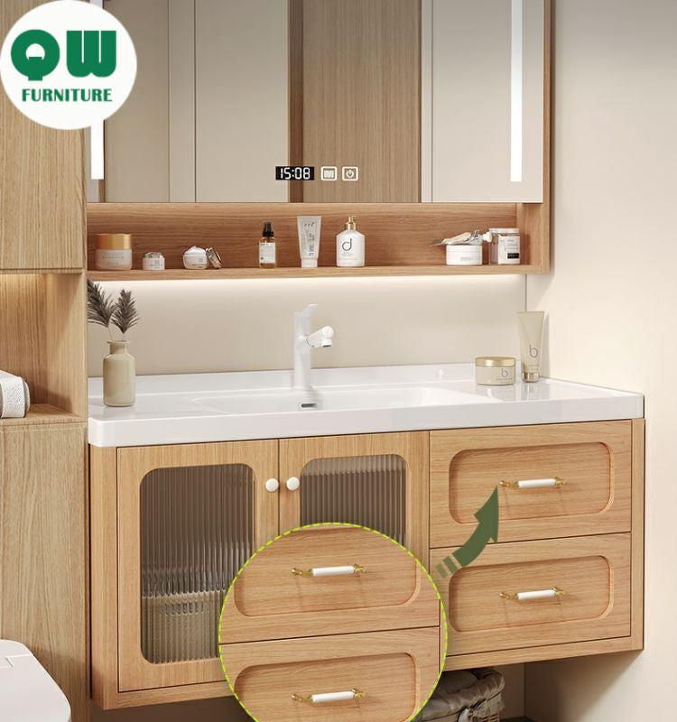 QW- Solid Wood Storage Smart Mirror Cabinet Bathroom Sink Set
