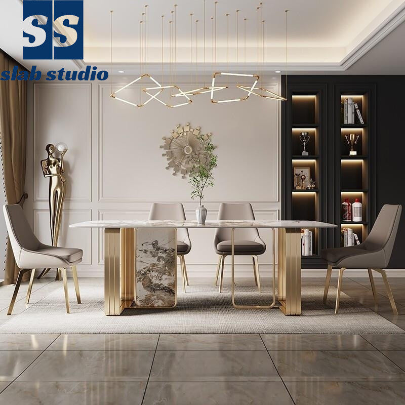 Premium Granite Dining Table with Stainless Steel Legs Elegant design, can be specially ordered according to desired size and color.