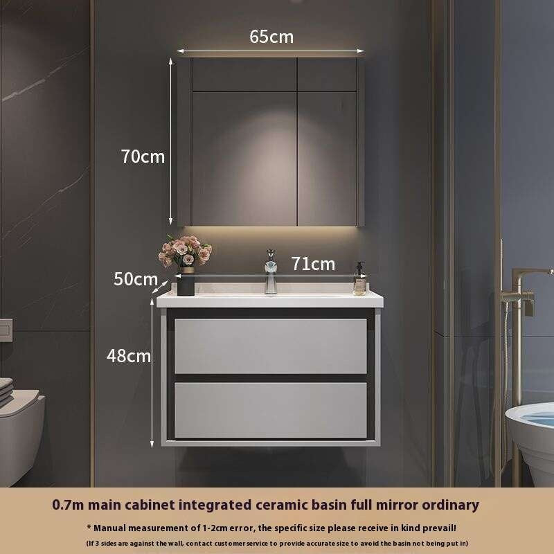 Kabinet Penyimpanan Kayu Oak QW- Set Singki Cermin Pintar di Bilik Mandi 