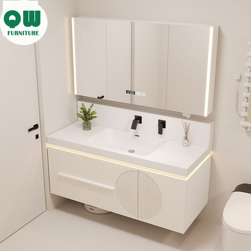 QW- Cream Style Smart Mirror Cabinet for Bathroom, Storage Cabinet, Bathroom Sink Set