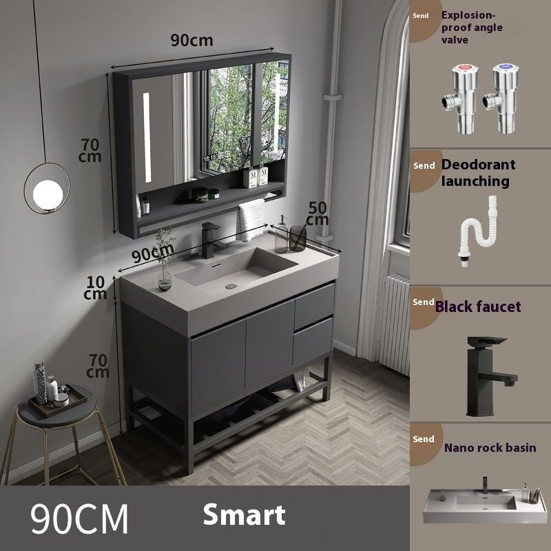 QW- Solid Wood Storage Smart Mirror Cabinet for Bathroom, Bathroom Washbasin