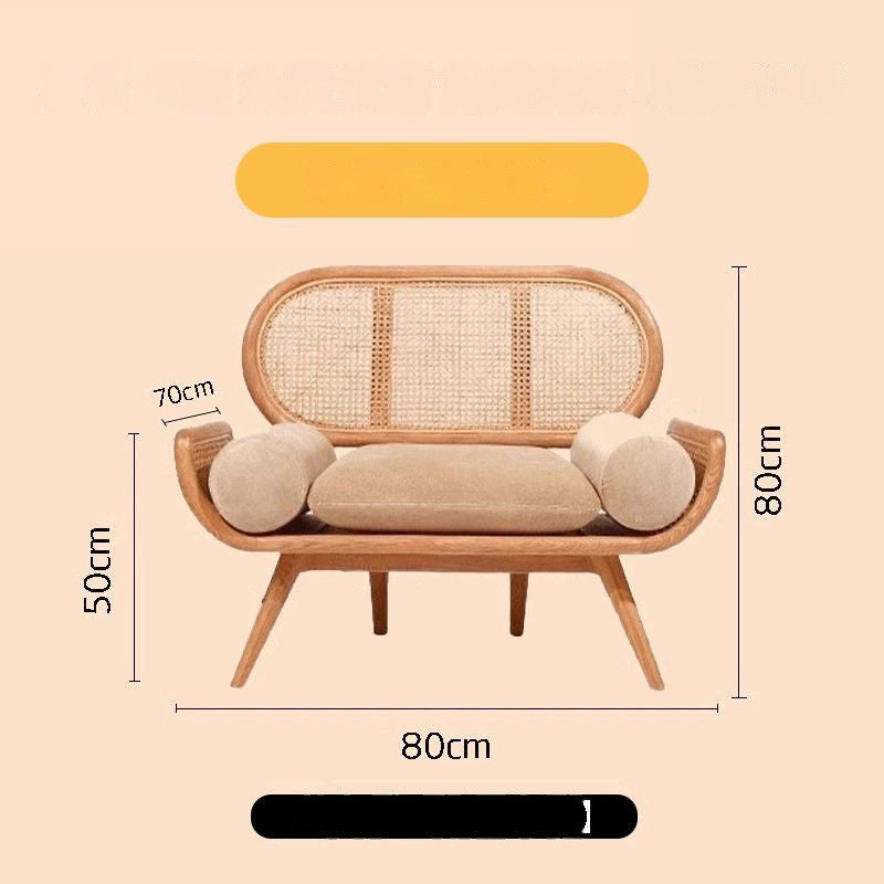 Sofa Malas Perancis Tenunan Rotan Kayu Padu Ruang Tamu Bilik Tidur Balkoni Ruang Istirehat Kerusi Tiga Orang