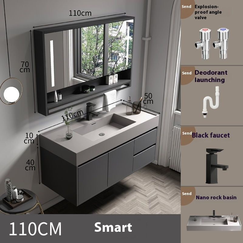 QW- Solid Wood Storage Smart Mirror Cabinet for Bathroom, Bathroom Washbasin