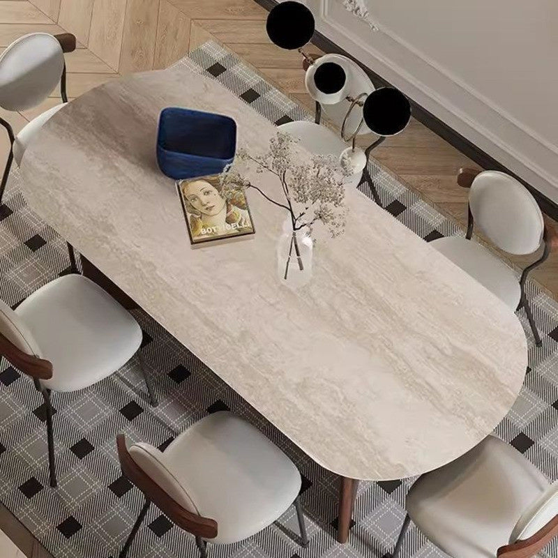 Meja makan gua batu kayu padu gaya Eropah menyokong sepenuhnya reka bentuk yang ringan dan elegan yang sesuai untuk ruang tamu.