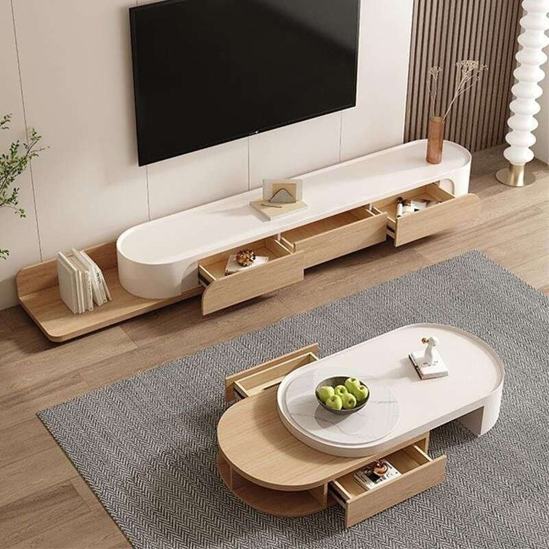Light Elegant Cream Wind Color Simple Living Room Home Foldable Coffee Rounded Tea Table Eco-Friendly Solid Wood