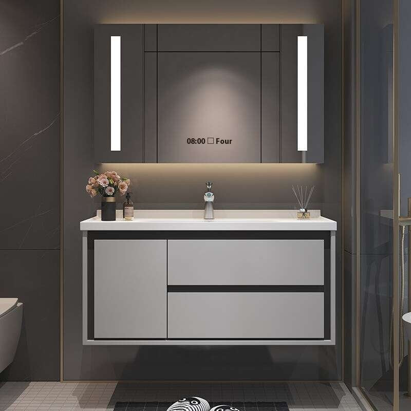 Kabinet Penyimpanan Kayu Oak QW- Set Singki Cermin Pintar di Bilik Mandi 