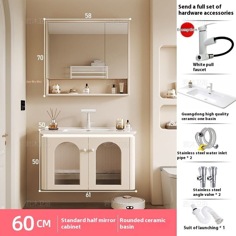 QW- Cream Color Storage Smart Mirror Cabinet Bathroom Sink Set