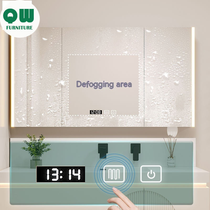 QW- Cream Style Smart Mirror Cabinet for Bathroom, Storage Cabinet, Bathroom Sink Set