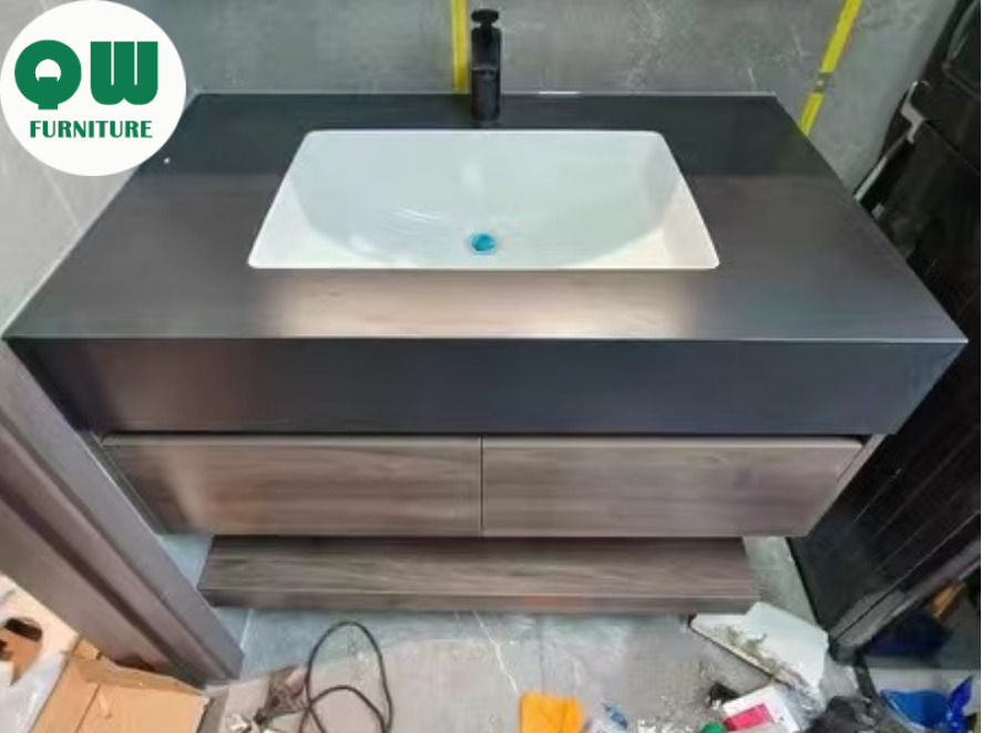 QW- Custom-made Bathroom storage made from real wood, bathroom sink set, and smart mirror cabinet in the bathroom.