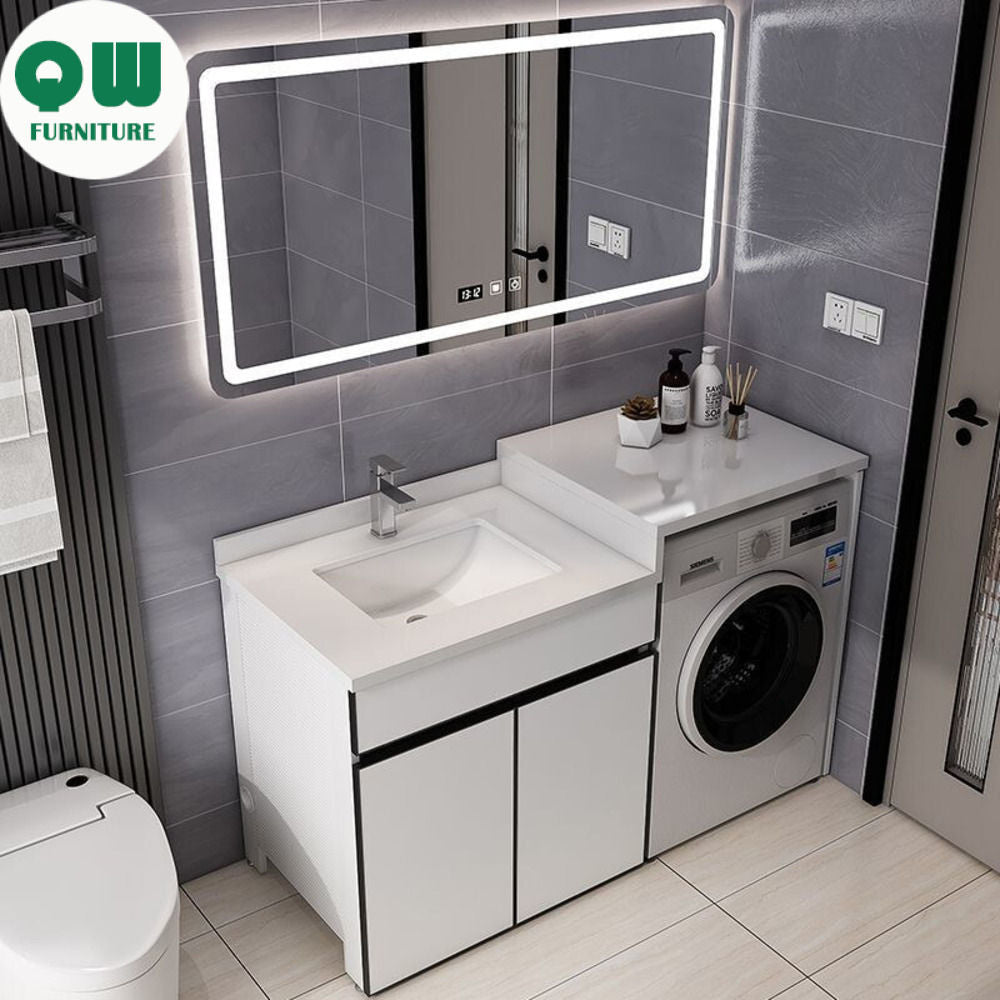 Set Kabinet Bilik Mandi Aluminium QW- dengan Sinki dan Mesin Basuh Atas Kaunter 