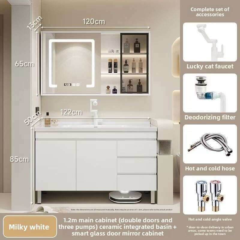 Set Singki Kabinet Cermin Pintar Penyimpanan Kayu Asli QW- di Bilik Mandi 