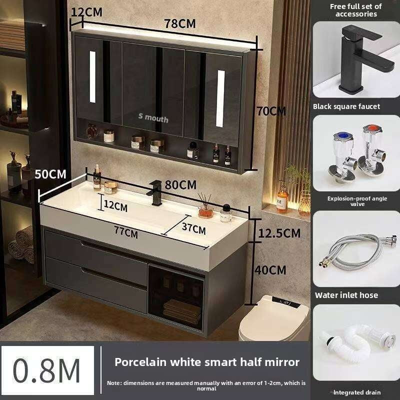 Set Kabinet Penyimpanan Kayu Asli QW- Cermin Pintar di Sinki Bilik Mandi 
