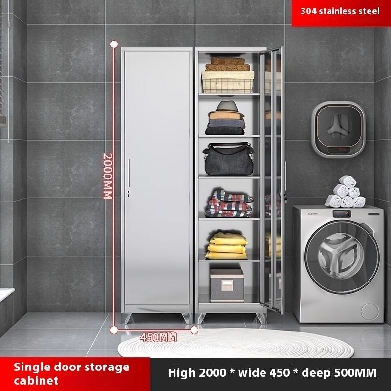 Stainless Steel Wardrobe Home Bedroom Sliding Door Hanging Closet High Capacity Storage Cabinet Balcony All In One Locker
