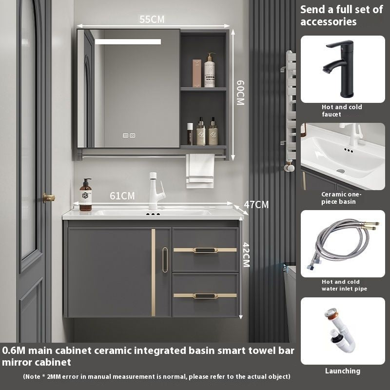 Kabinet Penyimpanan Aluminium QW- Cermin Pintar Set Sinki Bilik Mandi 