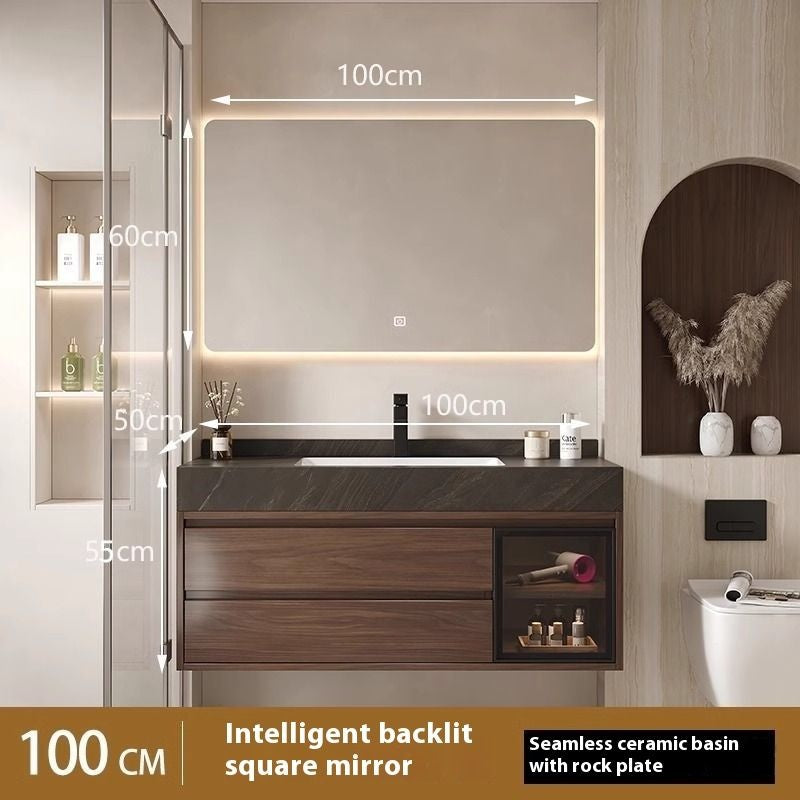 Kabinet Penyimpanan Kayu Asli Cermin Pintar QW- di Bilik Mandi, Set Singki Bilik Mandi 