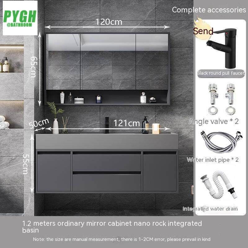 QW- Floor-mounted Basin Smart Mirror Real Wood Storage Cabinet in Bathroom