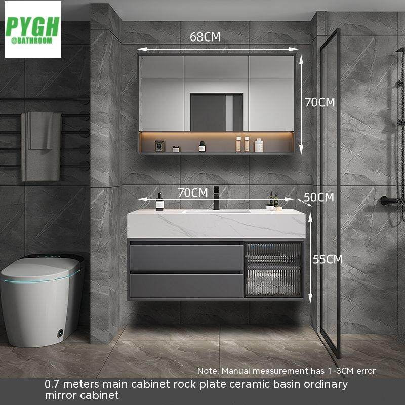 QW- Set Besen Besar dengan Cermin Pintar dan Kabinet Penyimpanan Kayu Asli untuk Bilik Mandi 