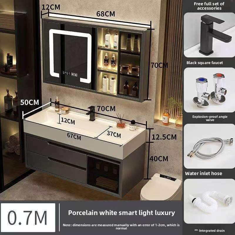 Set Kabinet Penyimpanan Kayu Asli QW- Cermin Pintar di Sinki Bilik Mandi 