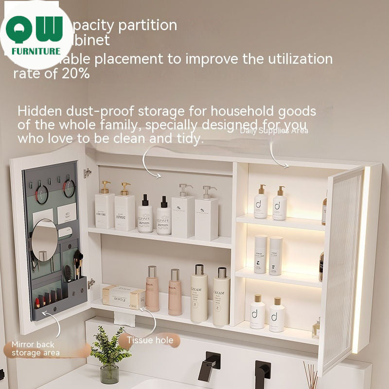 QW- Cream Style Smart Mirror Cabinet for Bathroom, Storage Cabinet, Bathroom Sink Set