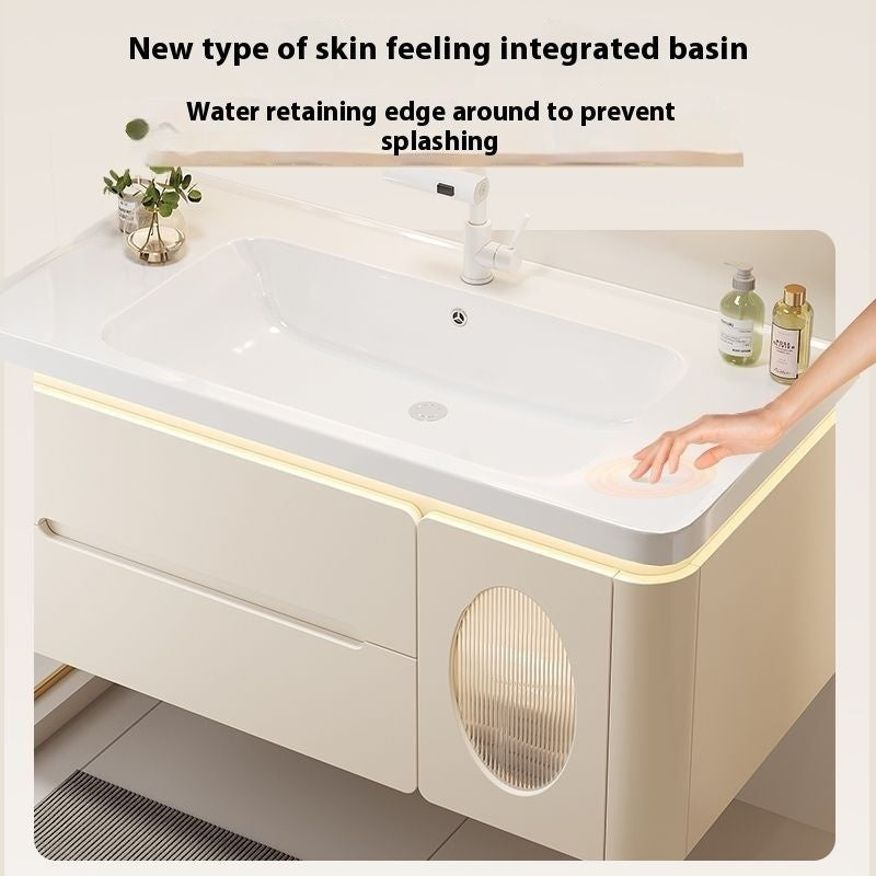 Set Kabinet Bilik Mandi Cermin Pintar Penyimpanan Kayu Oak QW- 