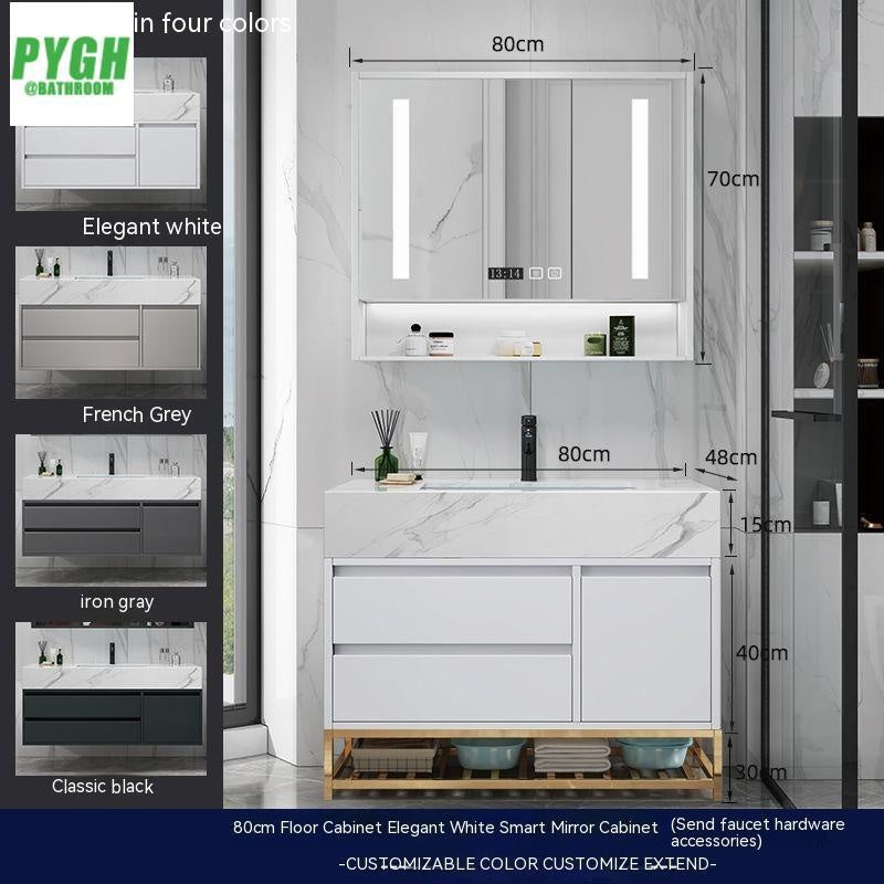 QW- Marble Solid Wood Basin Set Integrated Bathroom Storage Cabinet