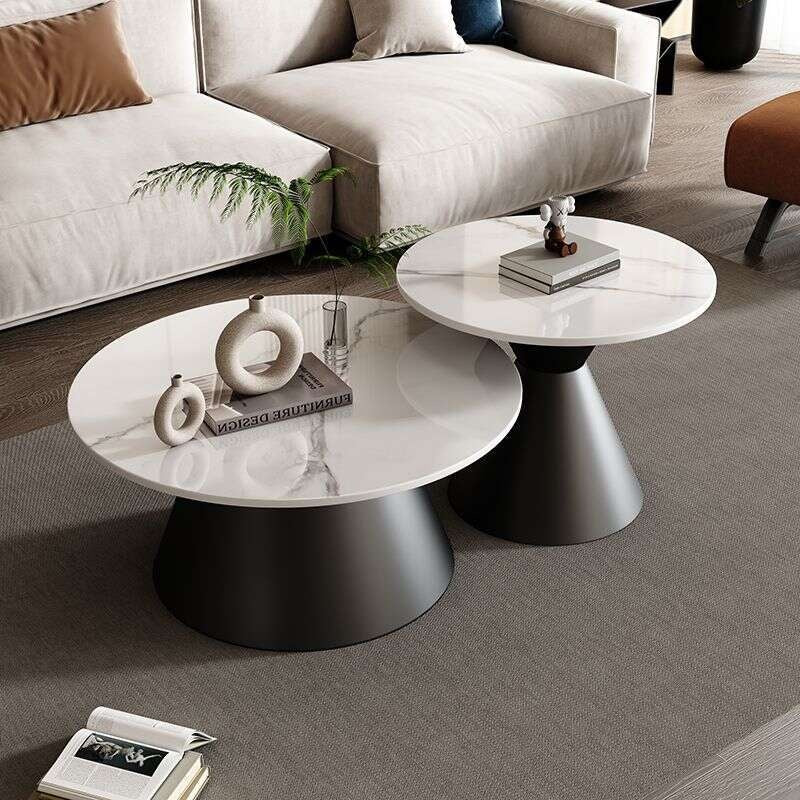 Meja Kopi Slate Sofa kopi yang ringan dan elegan untuk ruang tamu rumah, meja bulat kecil