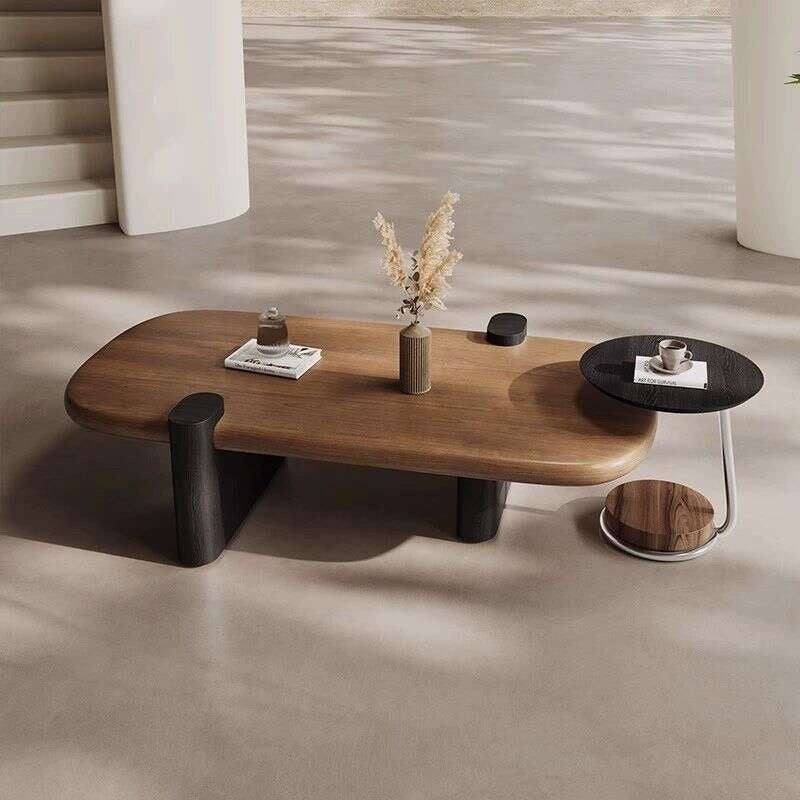 Oval Solid Wood Simple Log Living Room Home Coffee Table