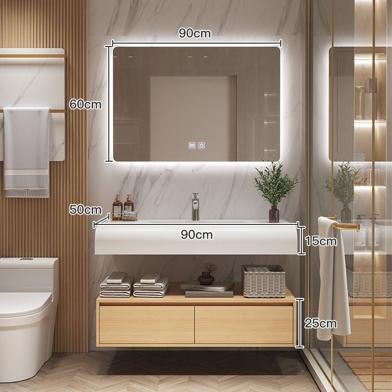 Set Singki Bilik Mandi Kabinet Cermin Pintar Penyimpanan Kayu Padu QW- 