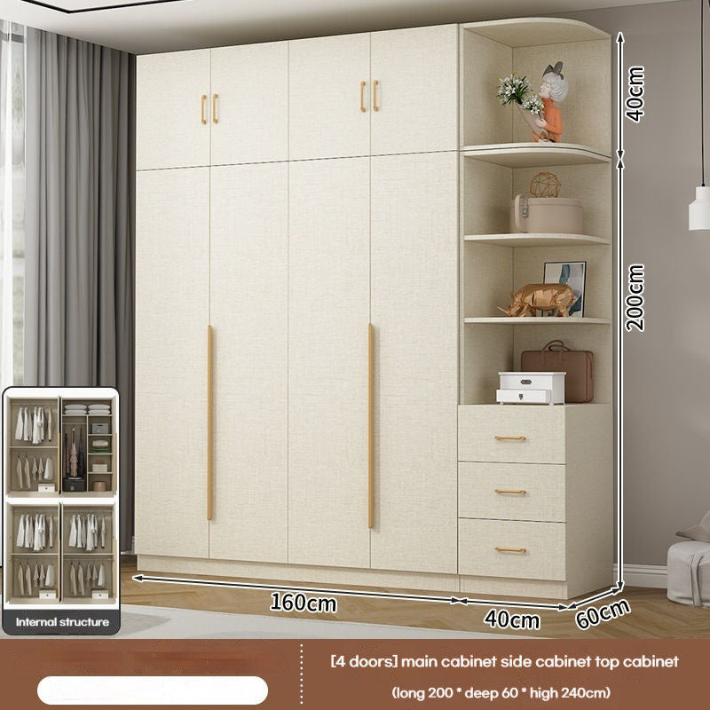 Solid Wood Thick Back Plate Bedroom Cream Windproof High Capacity Home Wardrobe