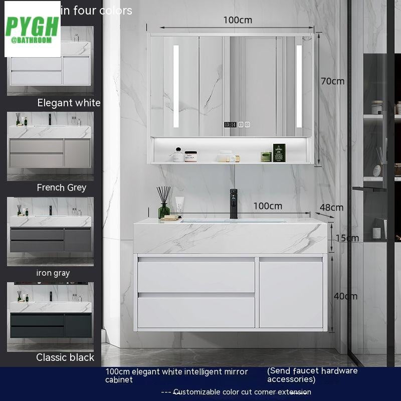 QW- Marble Solid Wood Basin Set Integrated Bathroom Storage Cabinet