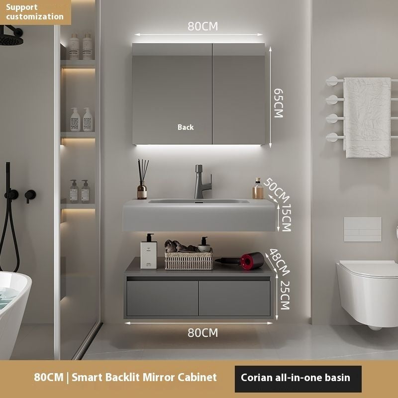 QW- Real Wood Storage Sink Set Smart Mirror Cabinet in the Bathroom