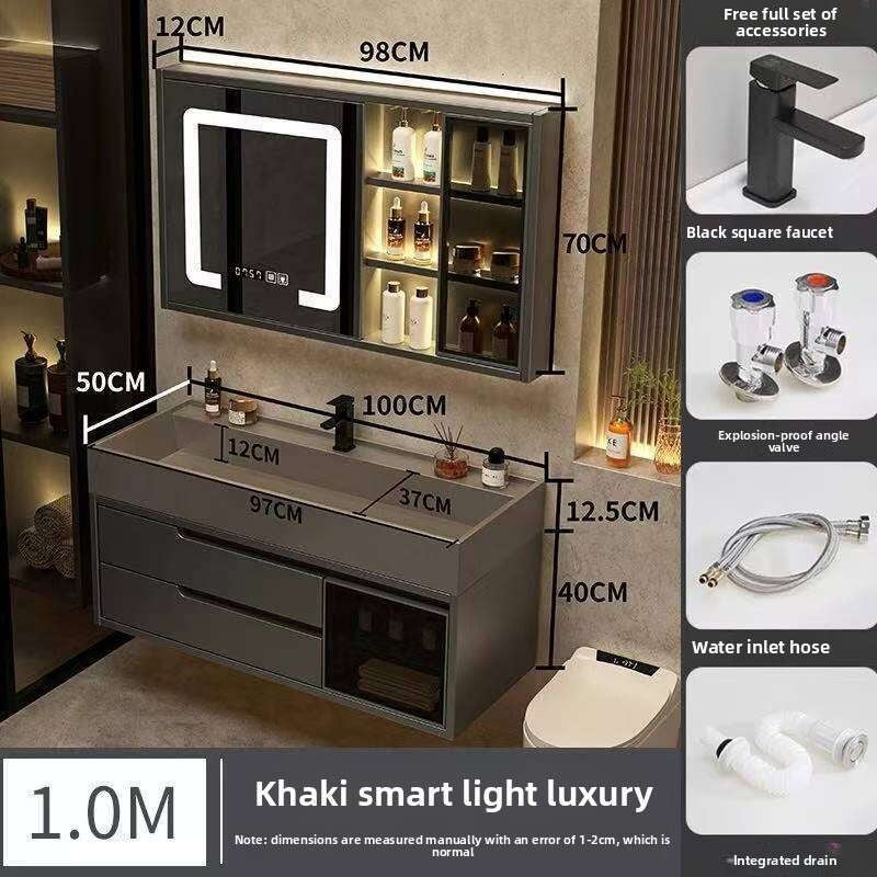 Set Kabinet Penyimpanan Kayu Asli QW- Cermin Pintar di Sinki Bilik Mandi 