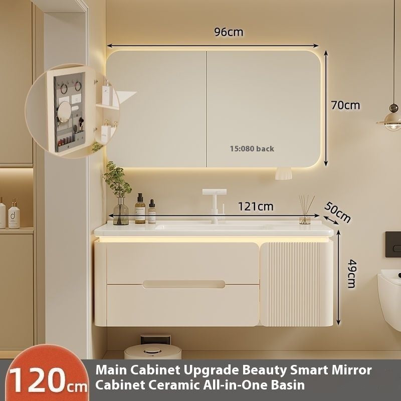 QW- Cream Color Storage Smart Glass Cabinet Bathroom Basin