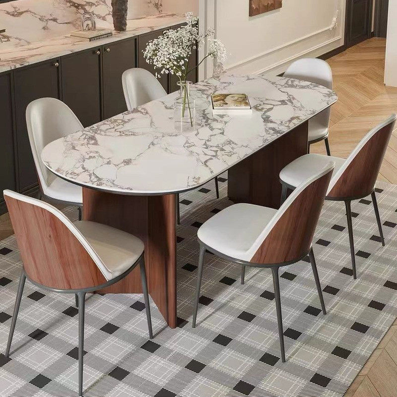 Meja makan gua batu kayu padu gaya Eropah menyokong sepenuhnya reka bentuk yang ringan dan elegan yang sesuai untuk ruang tamu.