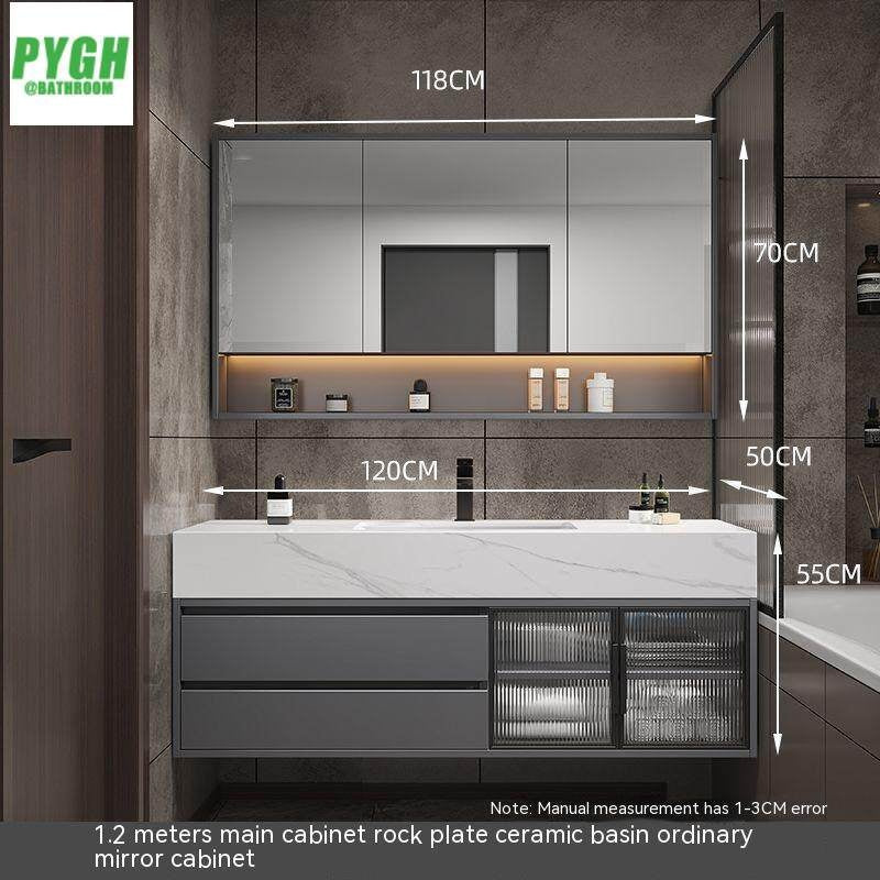 QW- Set Besen Besar dengan Cermin Pintar dan Kabinet Penyimpanan Kayu Asli untuk Bilik Mandi 
