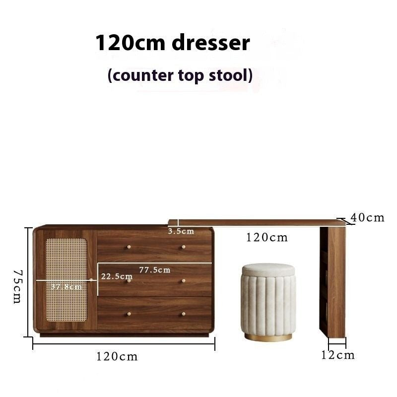 Rattan Woven Round Solid Wood Cabinet One Dressing Table Main Bedroom Corner Foldable