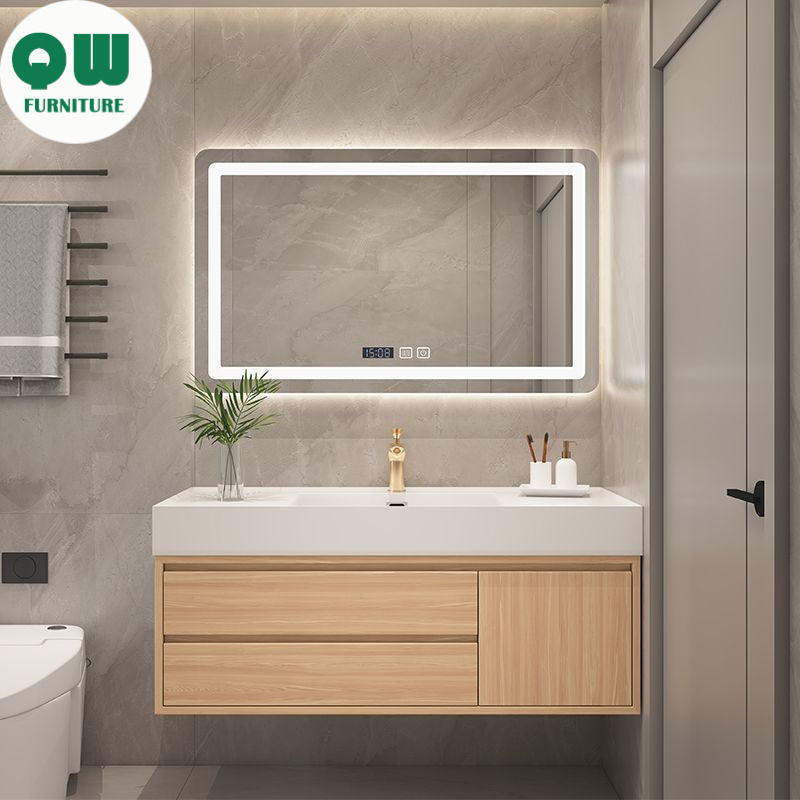 QW- Smart Solid Wood Mirror Bathroom Storage Cabinet Sink Set
