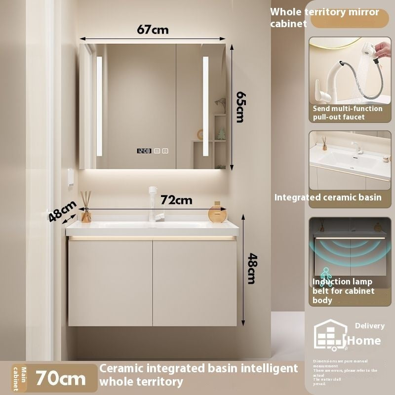 QW- Storan bilik mandi diperbuat daripada kayu asli, kabinet cermin pintar di bilik mandi, sinki bilik mandi 