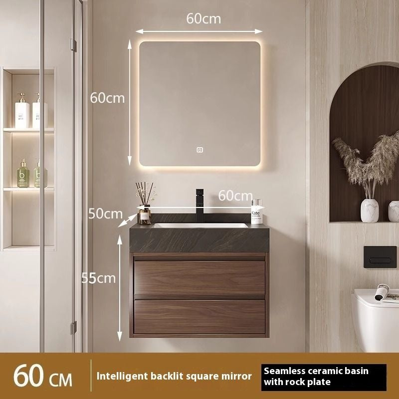 Kabinet Penyimpanan Kayu Asli Cermin Pintar QW- di Bilik Mandi, Set Singki Bilik Mandi 