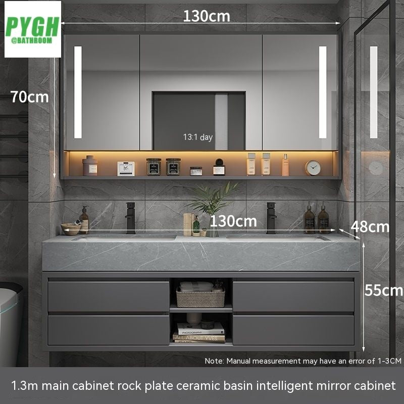 QW- Penyimpanan kayu asli cermin pintar bilik mandi, kabinet sinki untuk bilik mandi