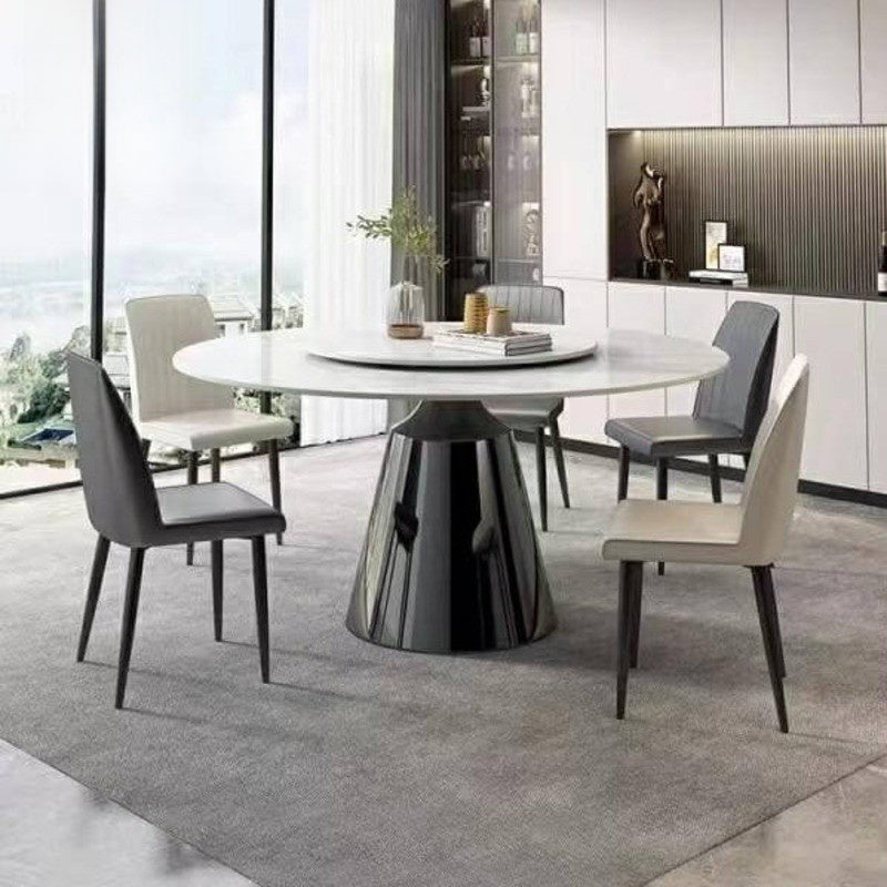 Elegant and simple marble dining table with round rotating base, modern Italian style, premium grade for families.