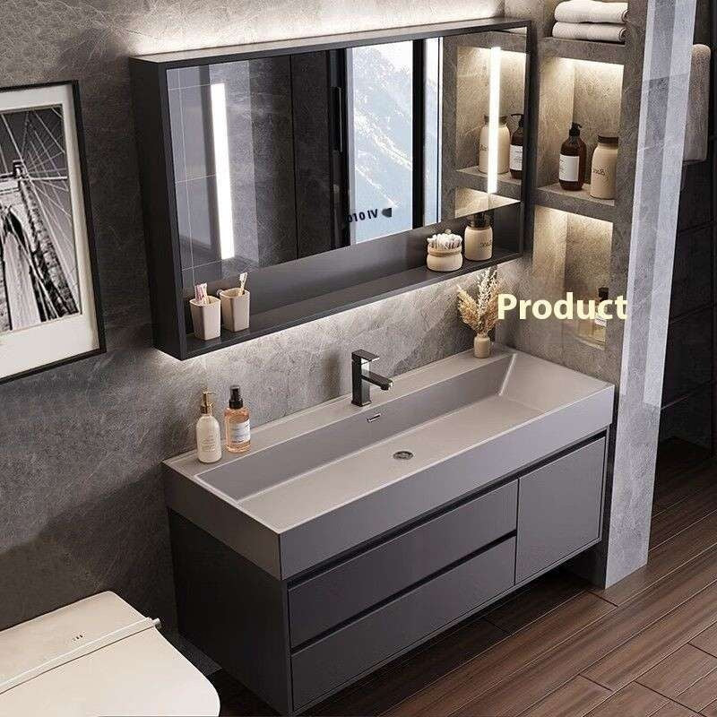 QW- Stone Basin Smart Mirror Bathroom Storage Cabinet