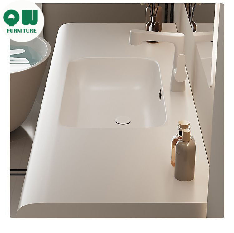 QW- Cermin Pintar daripada Kayu Walnut dengan Singki Bersepadu dan Kabinet Penyimpanan Bilik Mandi 