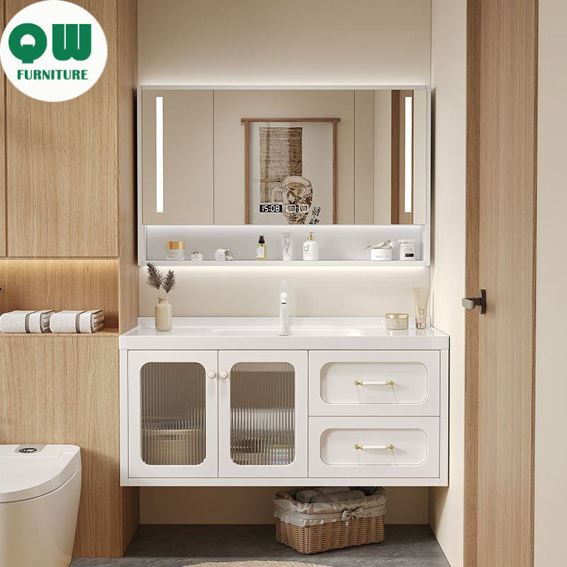 QW- Solid Wood Storage Smart Mirror Cabinet Bathroom Sink Set